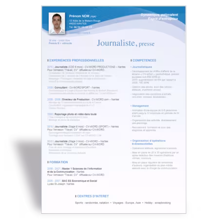 Modèle CV Word Journaliste II