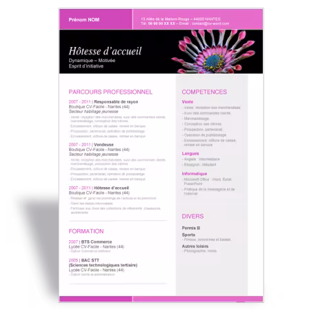 Modèle CV Word Hôtesse d'Accueil II