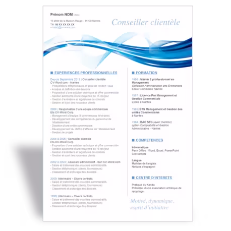 Modèle CV Word original Conseiller Clientèle