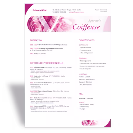 Modèle CV Word Apprentie Coiffeuse