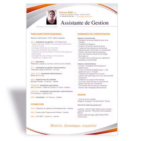 Modèle CV Word Assistante de Gestion orange