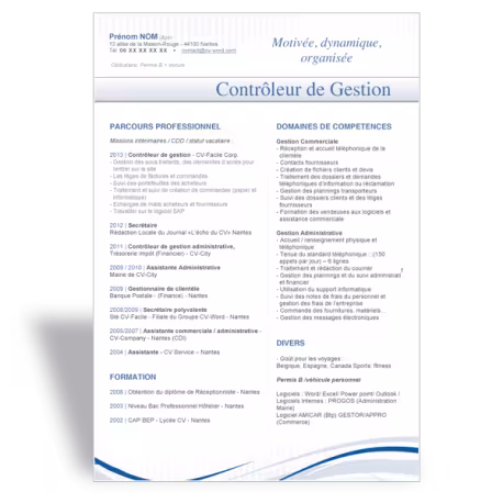 Modèle CV Word Controleur de Gestion