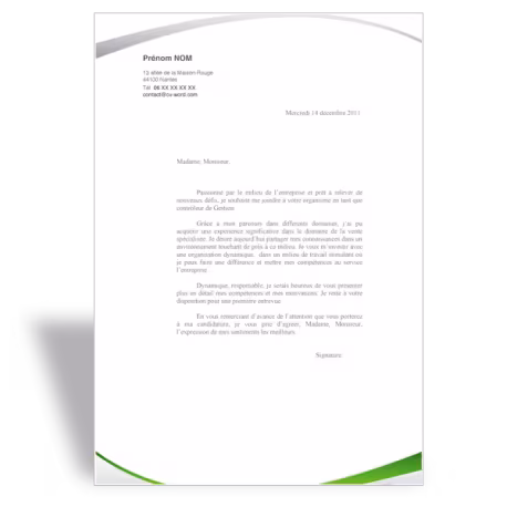 Lettre de motivation Assistante de Gestion (vert)